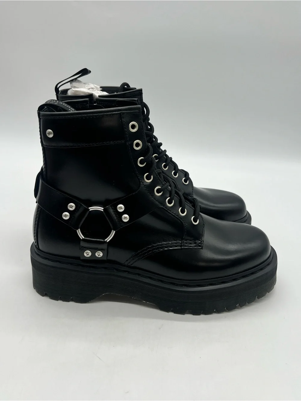 Dr. Martens 1460 Quad Harness Men’s Sz 10 Black Leather Platform Ankle Boots.